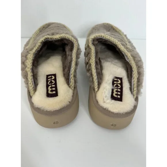 NEW Mou Bounce Curly Clog Slippers Gray Mule Shearling Size EU 40 US 9 9.5 - Picture 4 of 6